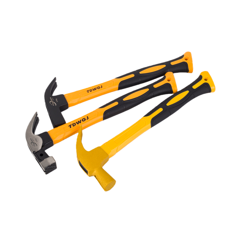Yellow plastic handle claw hammer