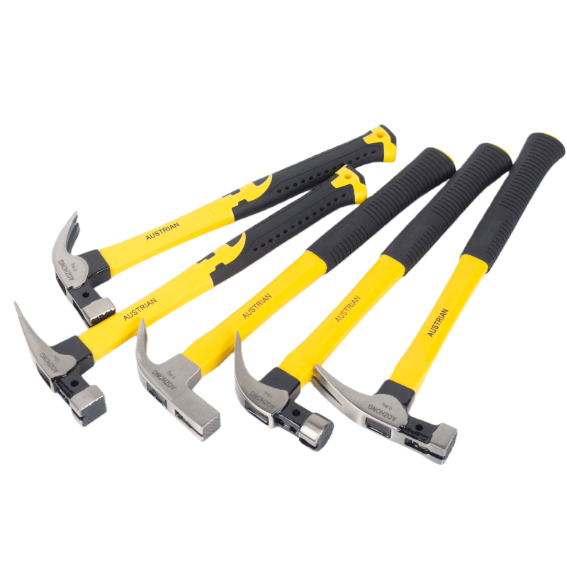 Yellow plastic handle claw hammer