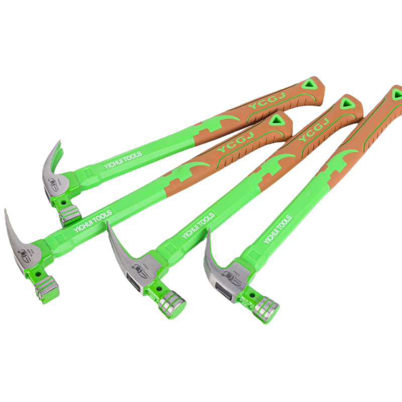 Green plastic handle claw hammer